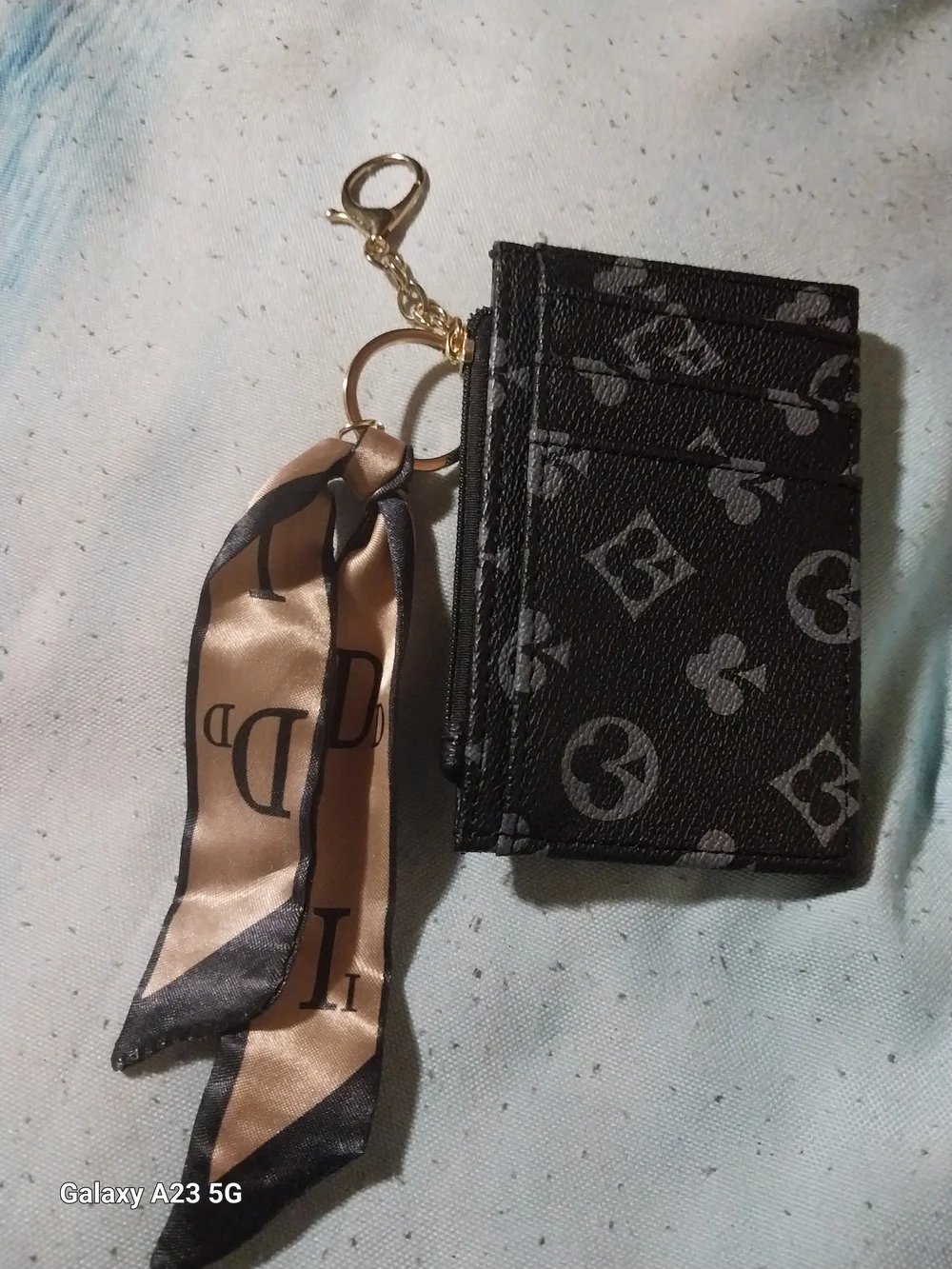 Unbranded Black/Gray Monogram Card Holder/ Bag Charm/Keychain W/ Satin Scarf